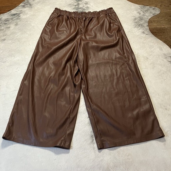 Eloquii Pants Womens Size 20 Brown Pull On Faux Leather Wide Leg Elastic Waist - Picture 1 of 13